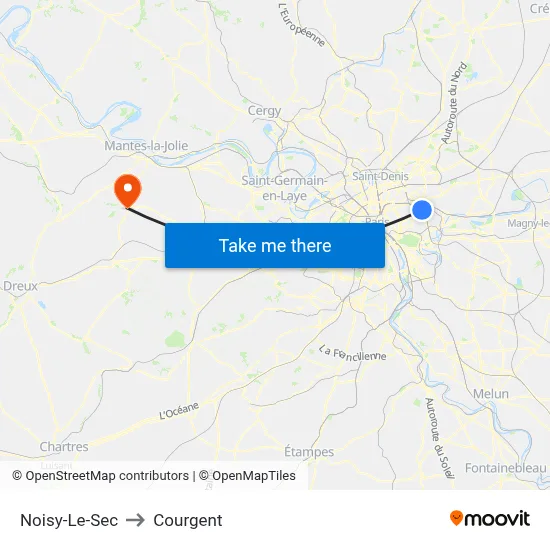 Noisy-Le-Sec to Courgent map