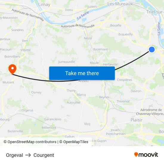 Orgeval to Courgent map