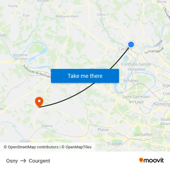 Osny to Courgent map