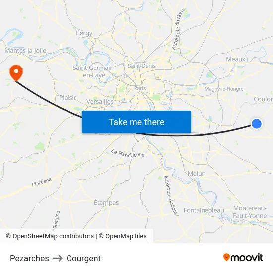 Pezarches to Courgent map