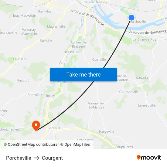 Porcheville to Courgent map