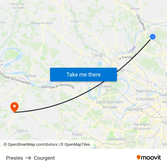 Presles to Courgent map