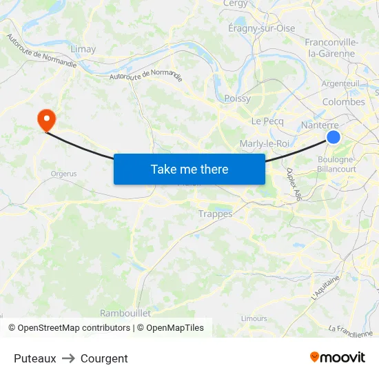 Puteaux to Courgent map