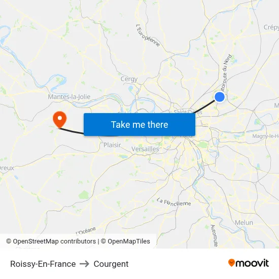 Roissy-En-France to Courgent map