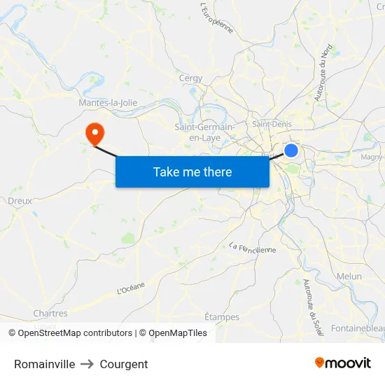 Romainville to Courgent map