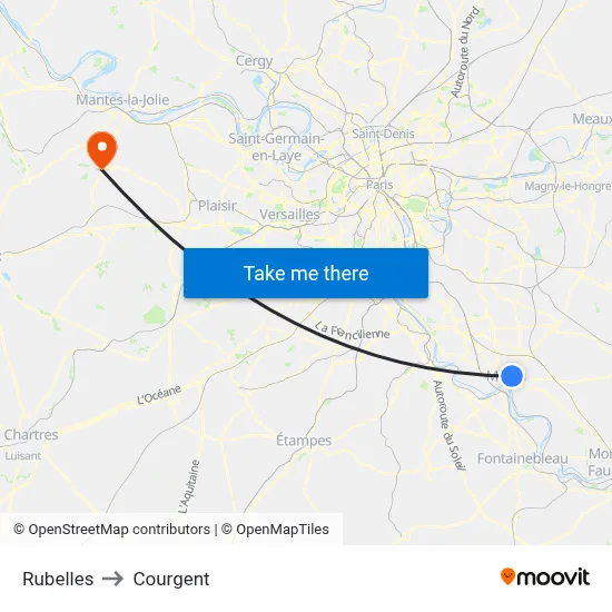 Rubelles to Courgent map