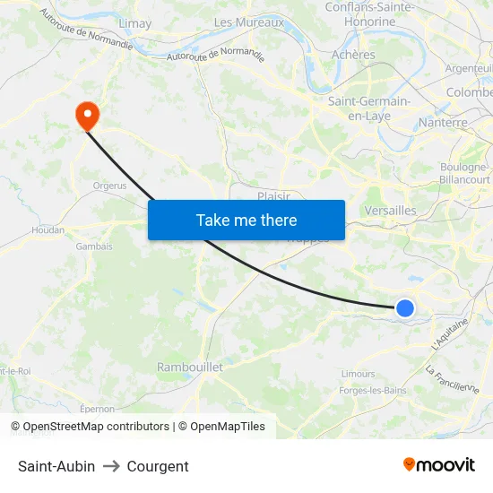 Saint-Aubin to Courgent map