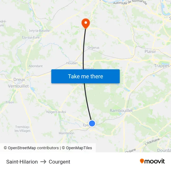 Saint-Hilarion to Courgent map