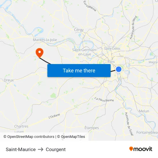 Saint-Maurice to Courgent map