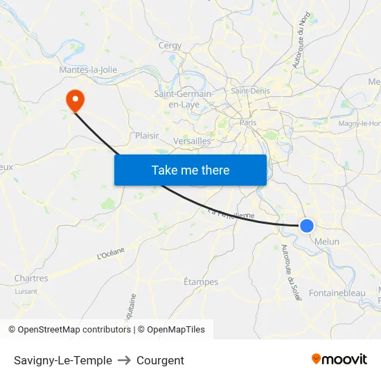 Savigny-Le-Temple to Courgent map