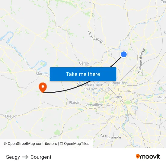 Seugy to Courgent map