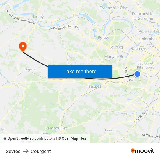 Sevres to Courgent map