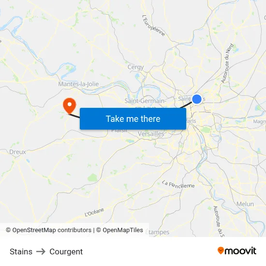 Stains to Courgent map