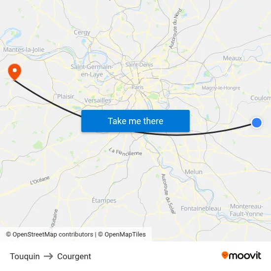 Touquin to Courgent map