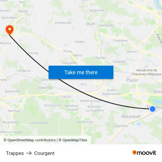 Trappes to Courgent map