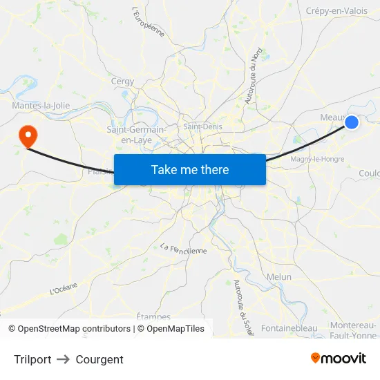 Trilport to Courgent map