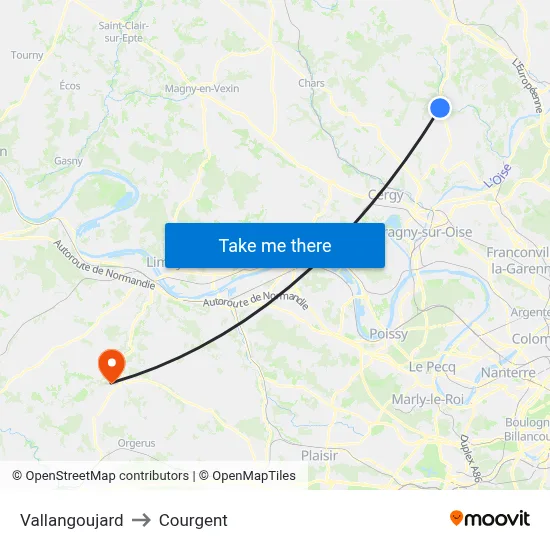 Vallangoujard to Courgent map