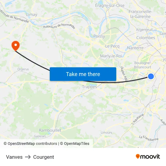 Vanves to Courgent map