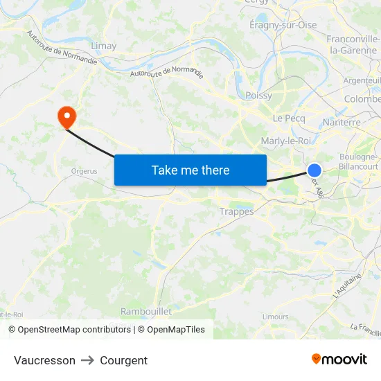 Vaucresson to Courgent map