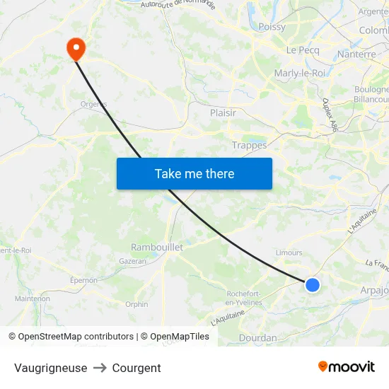 Vaugrigneuse to Courgent map