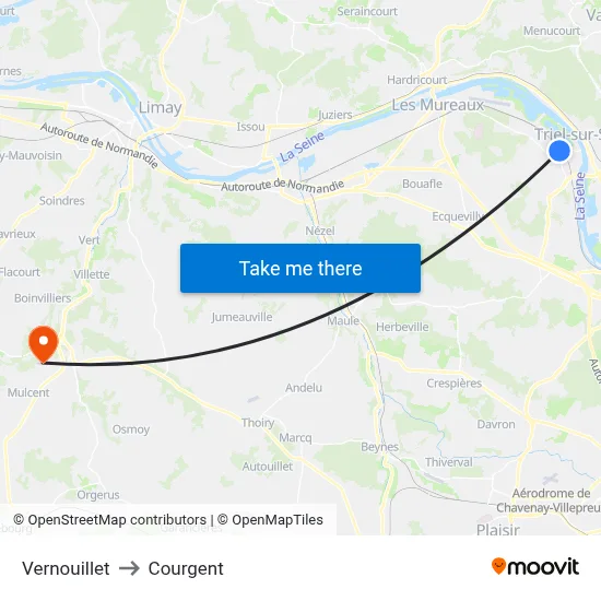Vernouillet to Courgent map