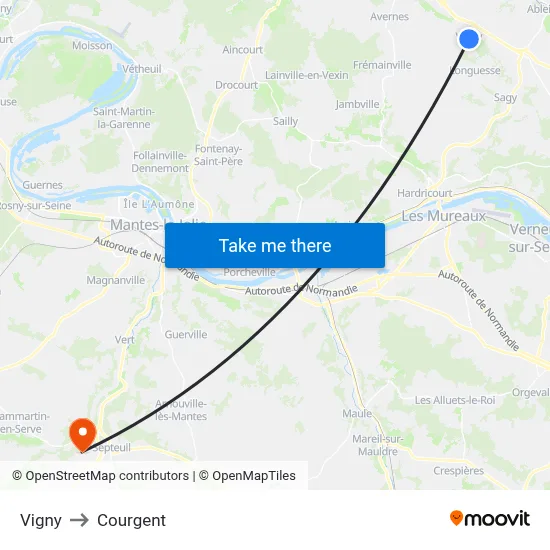 Vigny to Courgent map