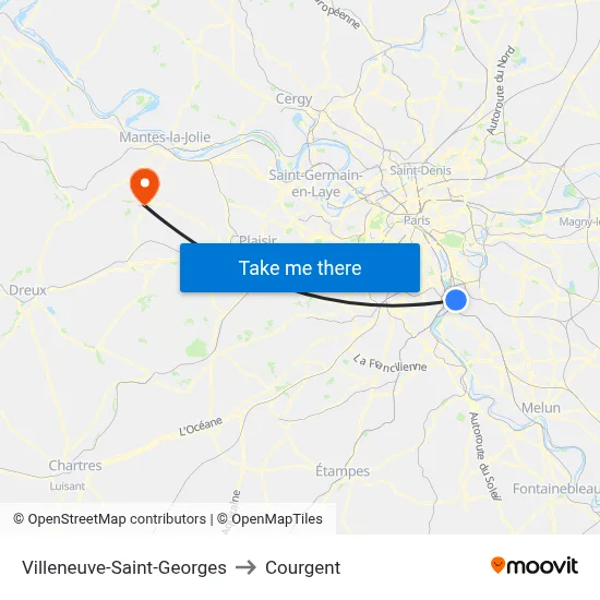 Villeneuve-Saint-Georges to Courgent map