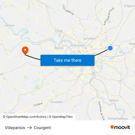 Villeparisis to Courgent map