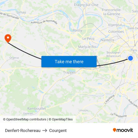 Denfert-Rochereau to Courgent map