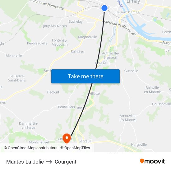 Mantes-La-Jolie to Courgent map