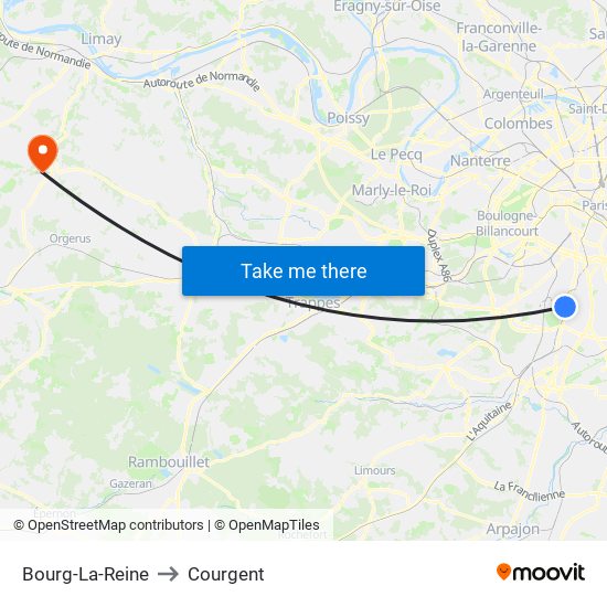 Bourg-La-Reine to Courgent map