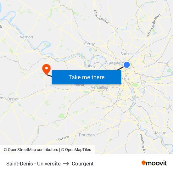 Saint-Denis - Université to Courgent map