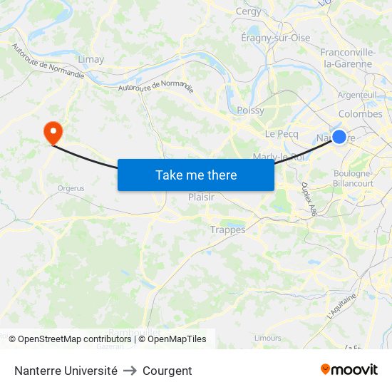 Nanterre Université to Courgent map