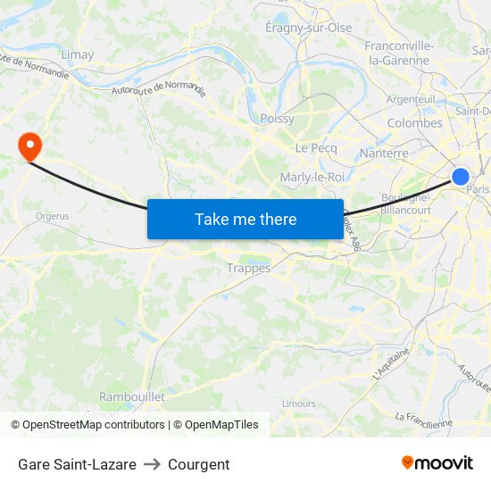 Gare Saint-Lazare to Courgent map