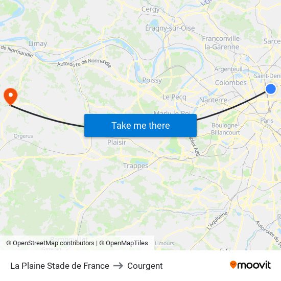 La Plaine Stade de France to Courgent map