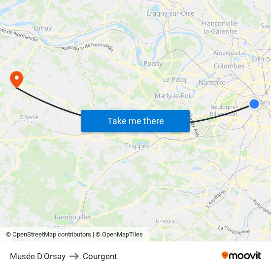 Musée D'Orsay to Courgent map