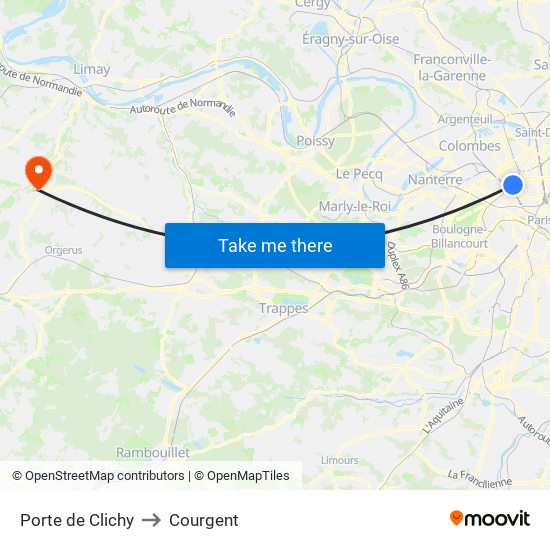 Porte de Clichy to Courgent map
