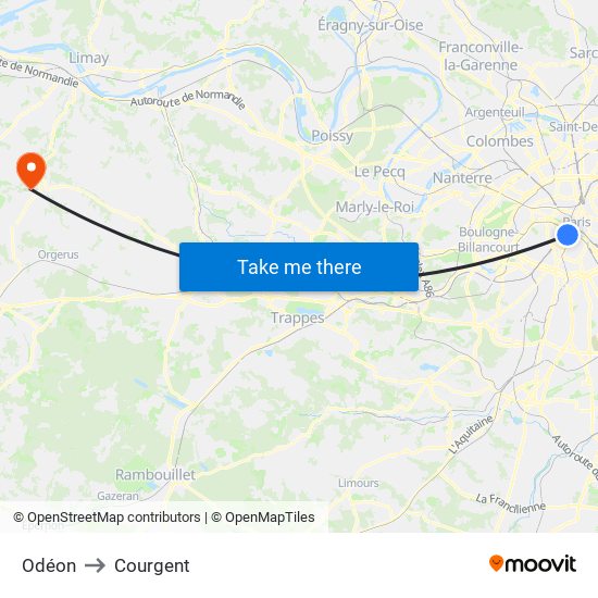 Odéon to Courgent map