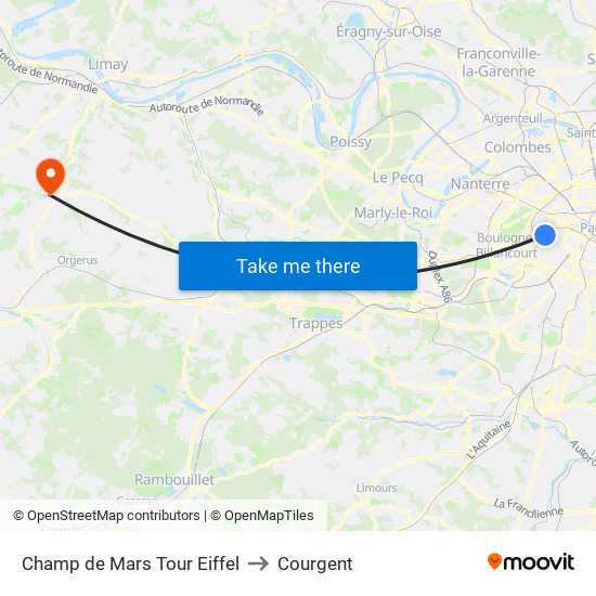 Champ de Mars Tour Eiffel to Courgent map