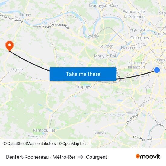 Denfert-Rochereau - Métro-Rer to Courgent map