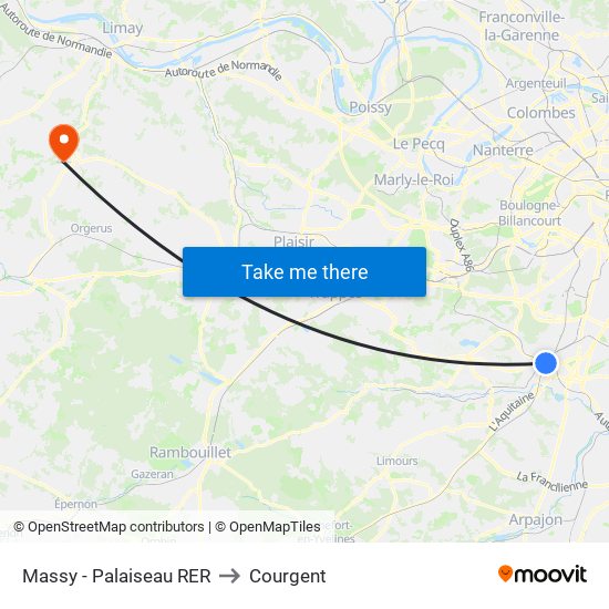 Massy - Palaiseau RER to Courgent map