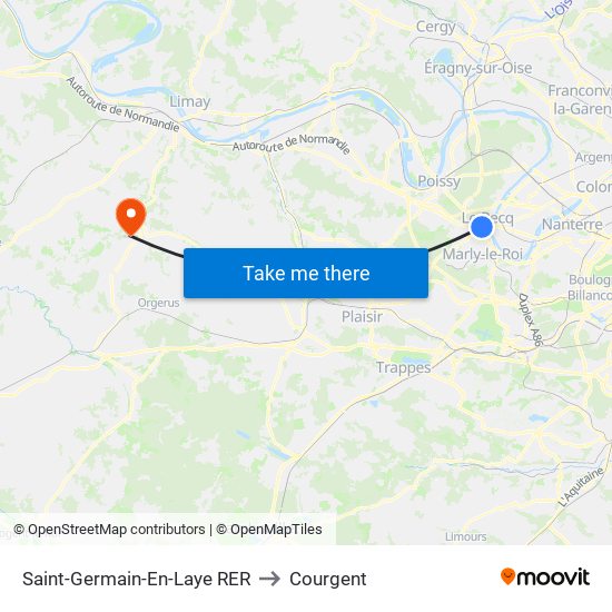 Saint-Germain-En-Laye RER to Courgent map