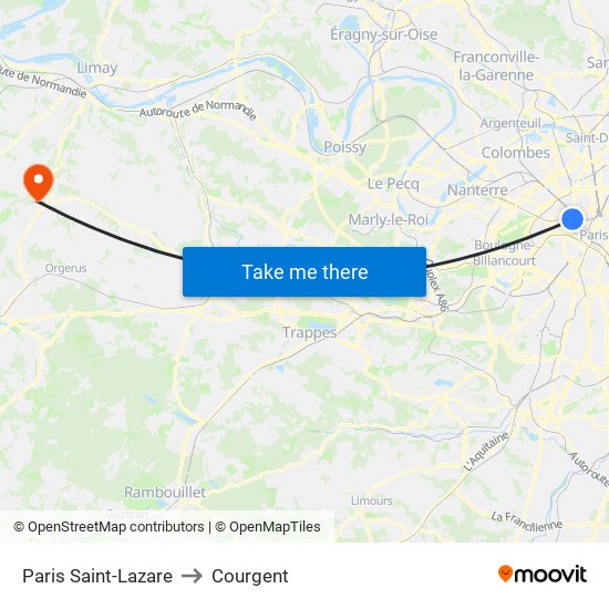Paris Saint-Lazare to Courgent map