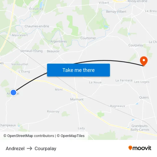 Andrezel to Courpalay map