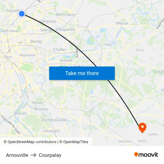 Arnouville to Courpalay map