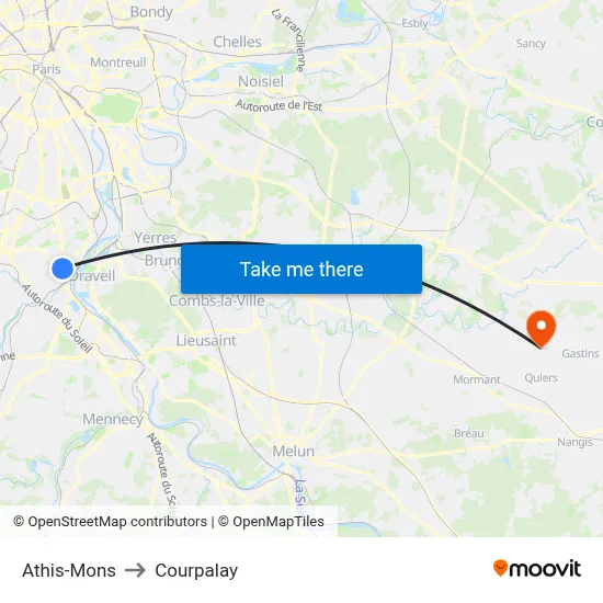 Athis-Mons to Courpalay map