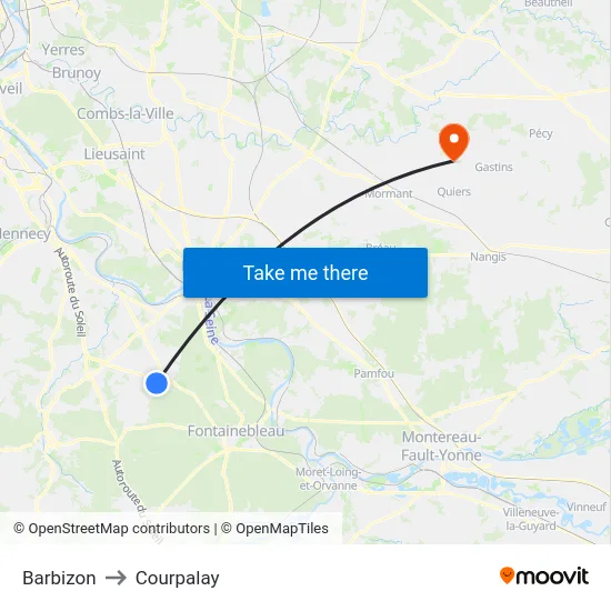 Barbizon to Courpalay map