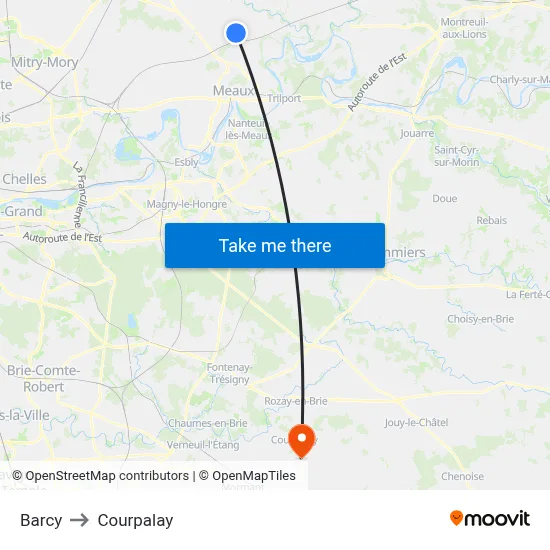 Barcy to Courpalay map