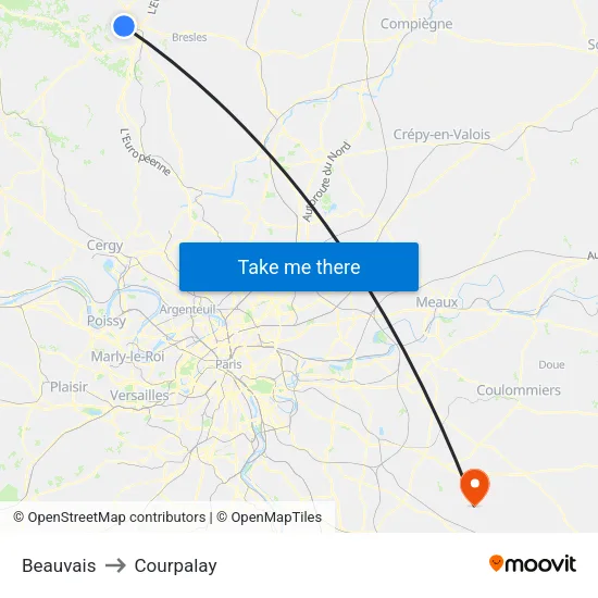 Beauvais to Courpalay map