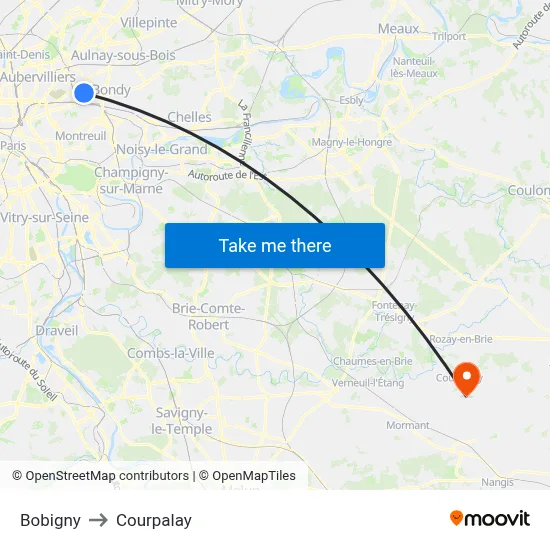 Bobigny to Courpalay map